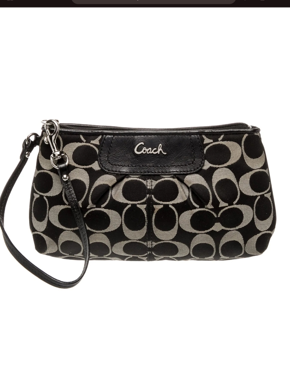 Coach Ashley Jacquard Black Signature Wristlet Clutch
